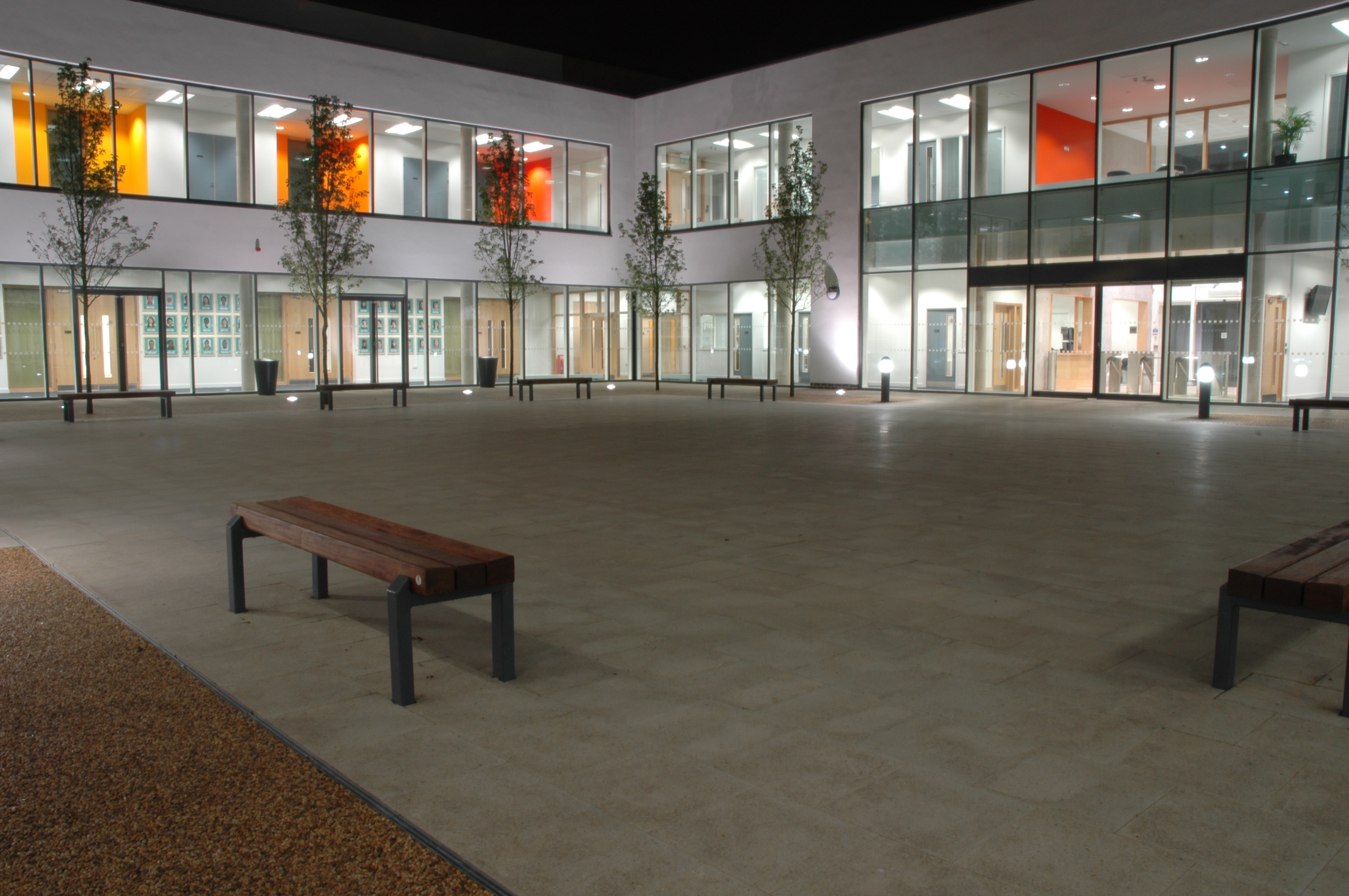Joseph Chamberlain College illuminated courtyard