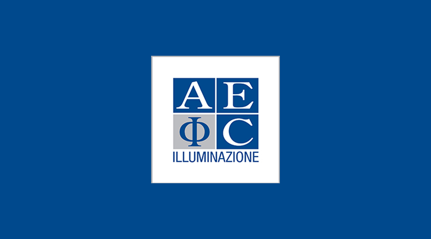 AEC Illuminazione Logo on a Medium Blue Background