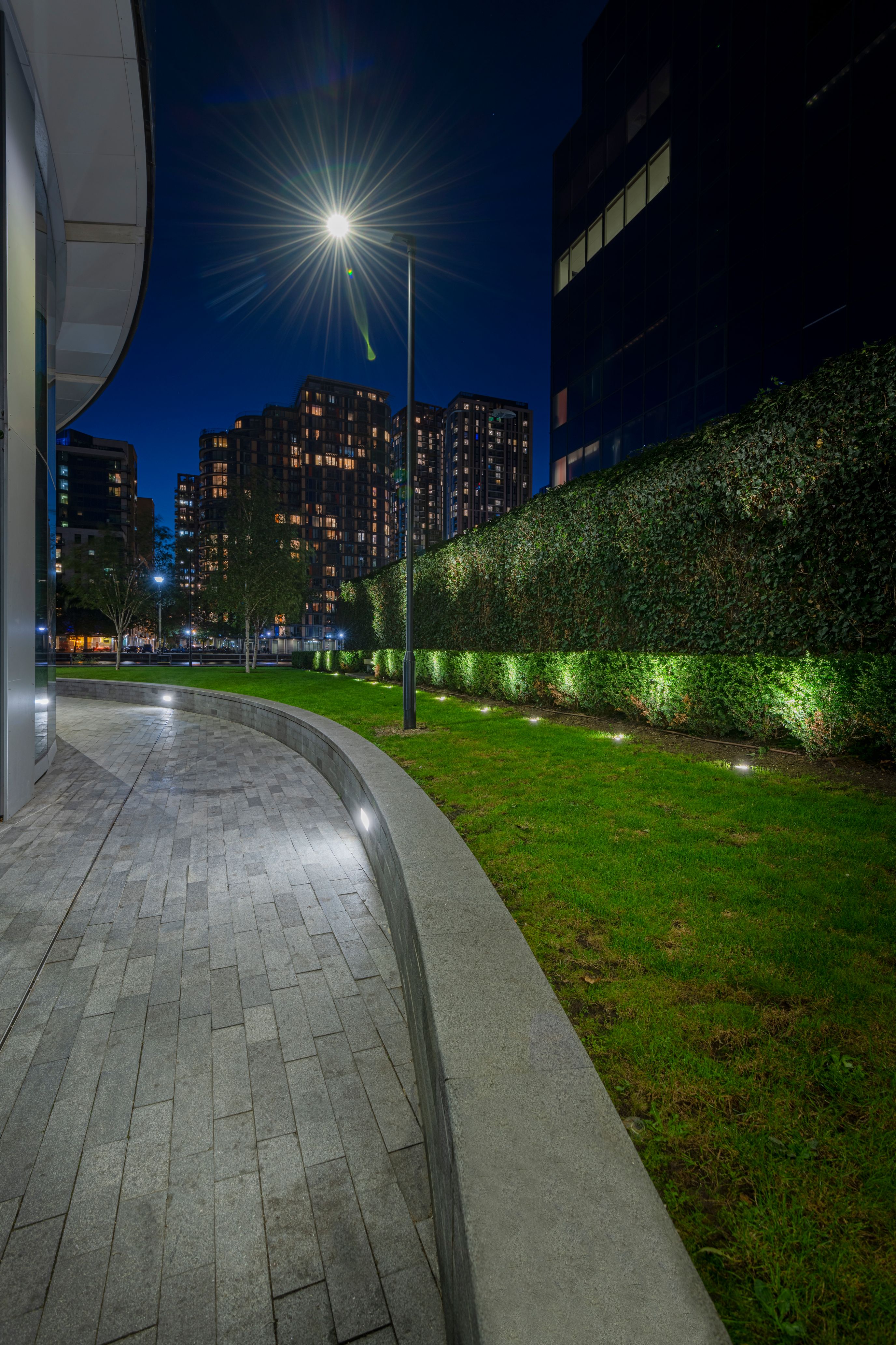 Exterior lighting supporting a contemporary residential environment at Baltimore Wharf